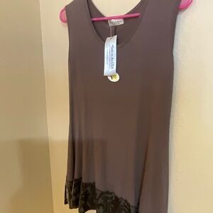 Vine Street boutique brand new Sleeveless Brown Tank Top with Decorative Hem
